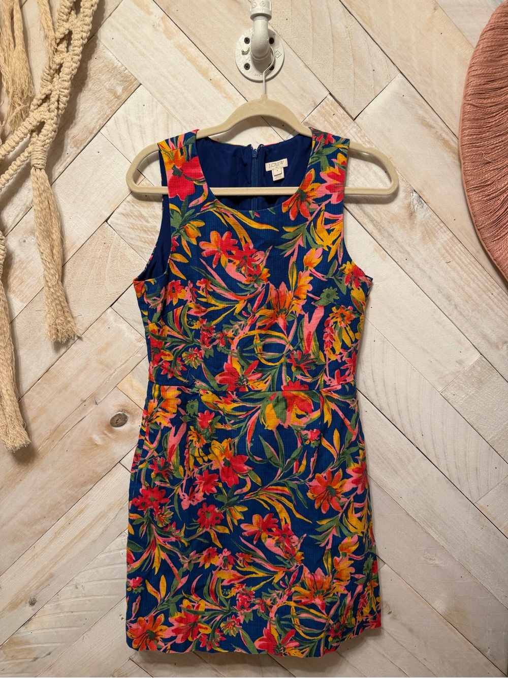 J. Crew Navy Mini Dress with Vibrant Floral Print